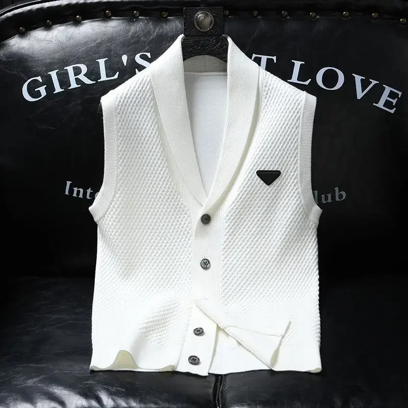 Description Picture 5 of itemKnitted Sweaters for Men Vest Business White Solid Color Man Clothes Sleeveless Plain Waistcoat New in A Korean Autumn Spring V