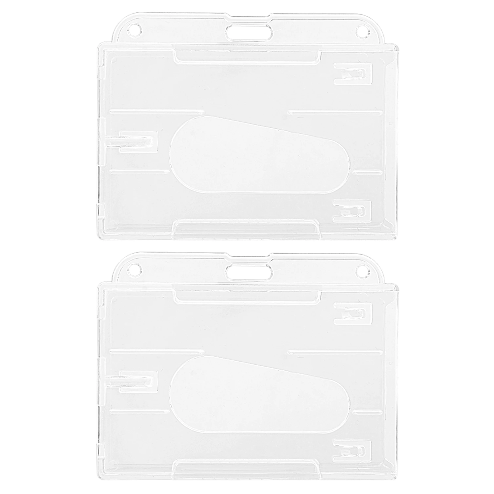 

2pcs/4pcs Hard Badge Holder 2 Card Case Vertical Horizontal Thumb Slot Transparent PC ID Dustproof Office School Heavy Duty