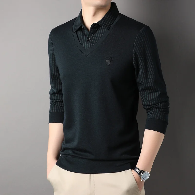 

Top Grade Wool 4.7% New Fashion Brand Knit Pullover Fake Two Collared Mens Jumpers College Sweaters Designer Casual Men Clothing