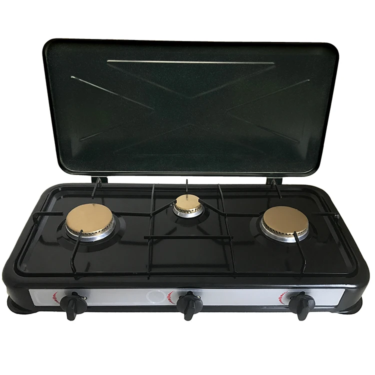 

The Black Portable Gas Stove Guangdong Three Burner With Lid