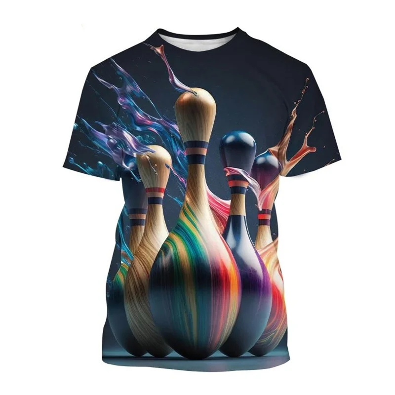 

3D Printed Bowling Ball T-shirt Men Sports Outdoor Summer Tees Round Neck T Shirts Street Casual Short Sleeves Tshirt Clothes