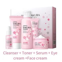 Sakura Radiance Women's Skincare Travel Set - Cleanser, Serum, Eye Cream, Facial Cream & Sunscreen (5PCS)