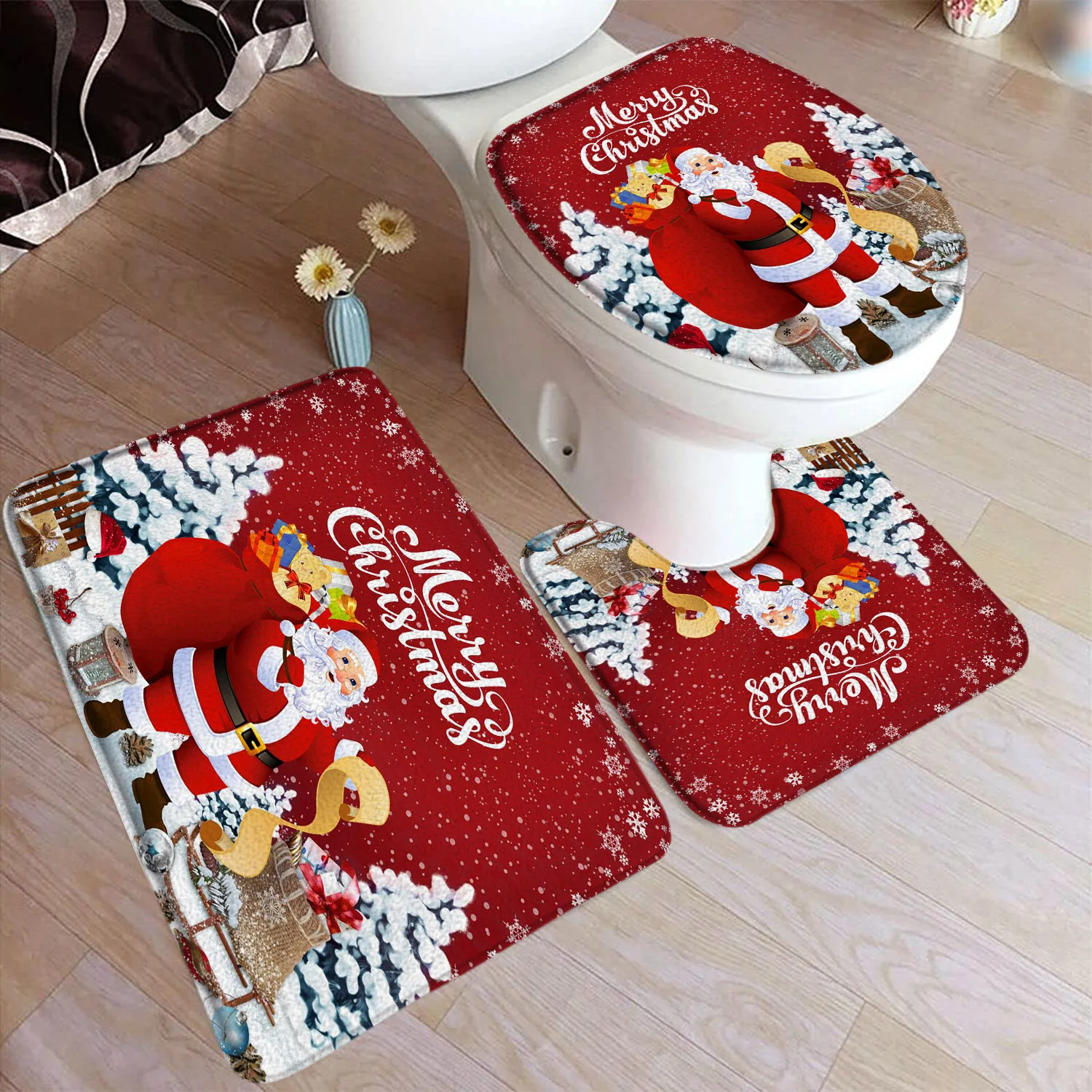 Shower Curtains Christmas Snowman Shower Curtains Red Bird Berry Rabbit Winter Forest Snowflake New Year Home Bathroom Curtain Decor With Hooks