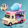 1:36 Q Version Ice Cream Coffee Car Alloy Miniature Cute Model Induced Sound Light Pull Back Children Birthday Gift Boy Girl Toy 6