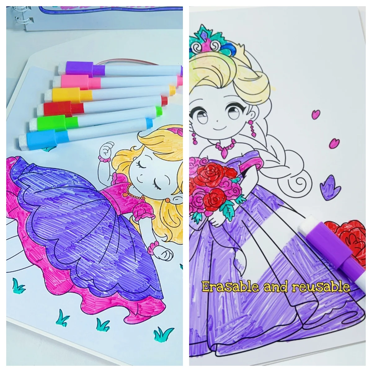 1 conjunto de 16 páginas colorbook 1 pçs caneta saco 6 pçs caneta marcador  apagável diversão livros para colorir graffiti pinturas desenho dos desenhos  animados livro de imagens - AliExpress, image size:1200x1200
