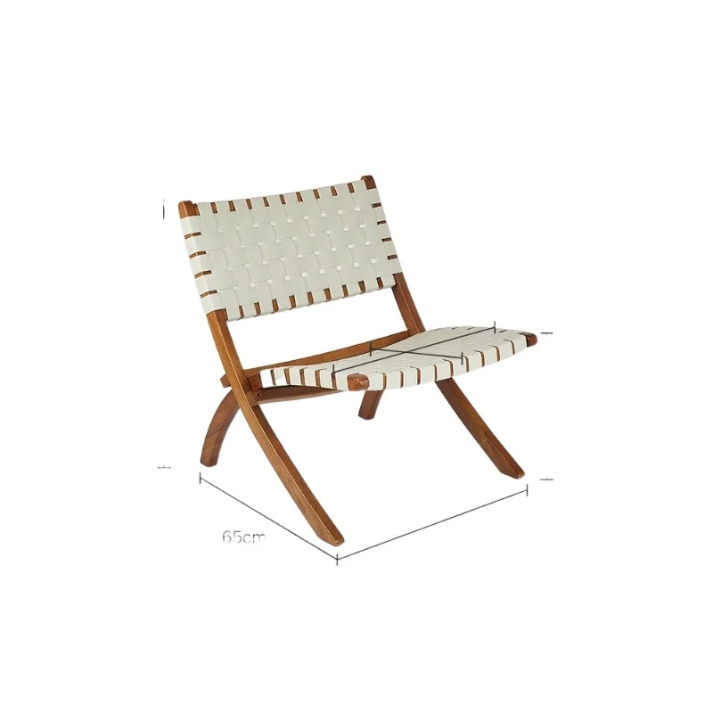 

Lazy space, light luxury saddle leather folding chair, vintage designer chaise longue, wabi-sabi balcony, casual rattan chair