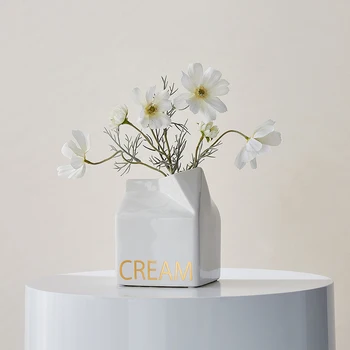 Home Decor Classical Milk Carton Vase for Dried Flower Nordic Style Living Room Table Ornament Ceramic Flower Arrangement Crafts 1