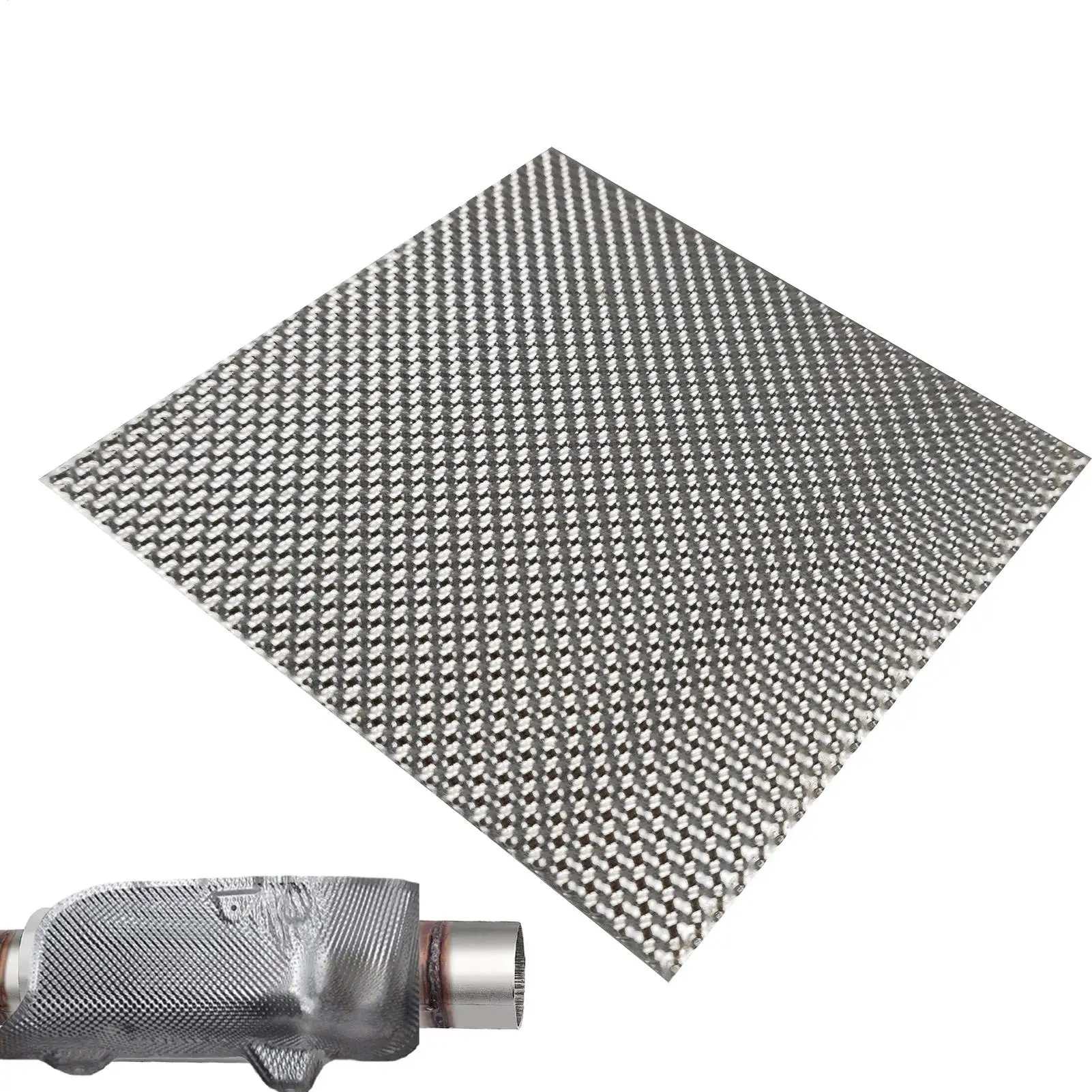 thumbnail image 2 of 3-SIZE Exhaust Heat Shield Mat Automotive Embossed Aluminum Muffler Exhaust Wrap 2 of 14
