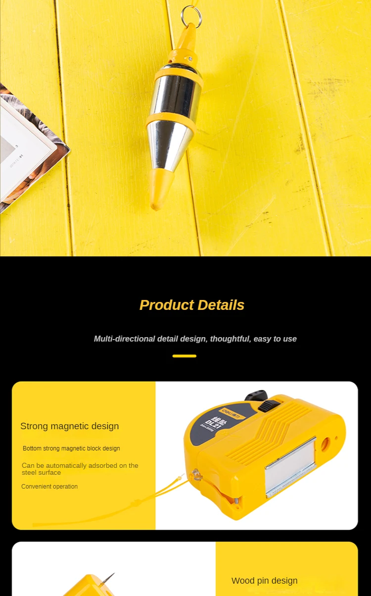 Filo A Piombo Magnetico MONOJLY - Con Corda 3/6m Per Misurazioni Verticali, Fissaggio Su Legno E Metallo