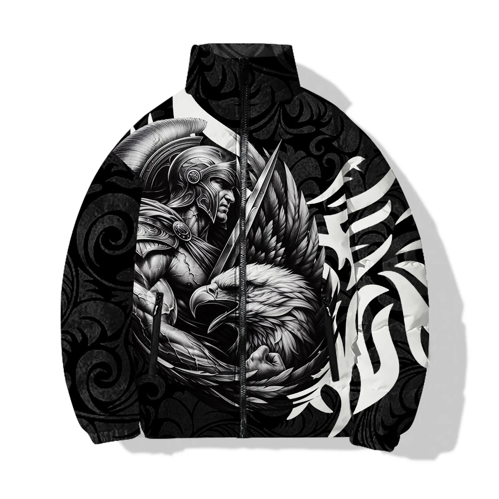 thumbnail image 1 of Abrigos de invierno para hombre, parkas, deportes de ocio, chaquetas acolchadas para hombre, estampado personalizado de calavera de guerrero, abrigo cómodo y cálido para hombre, 1 of 5