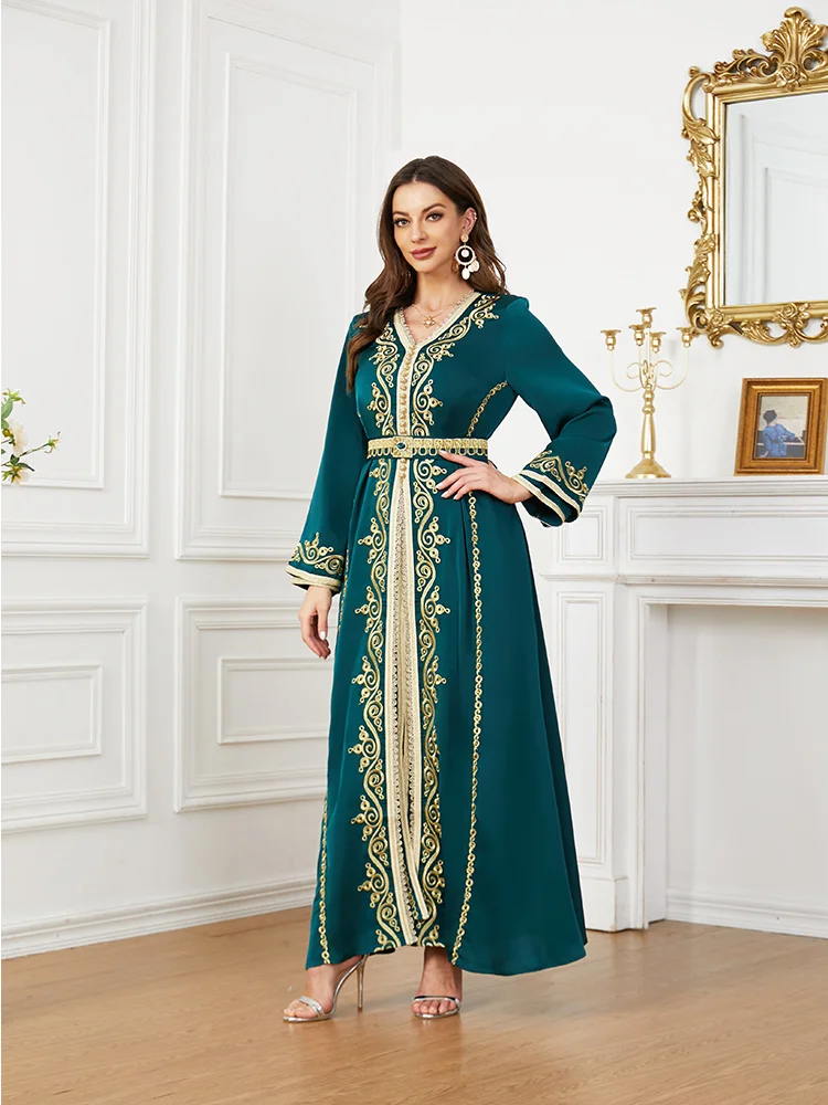 Muslin Pieces Set with Belt Morocco Caftan Kaftan for Wedding