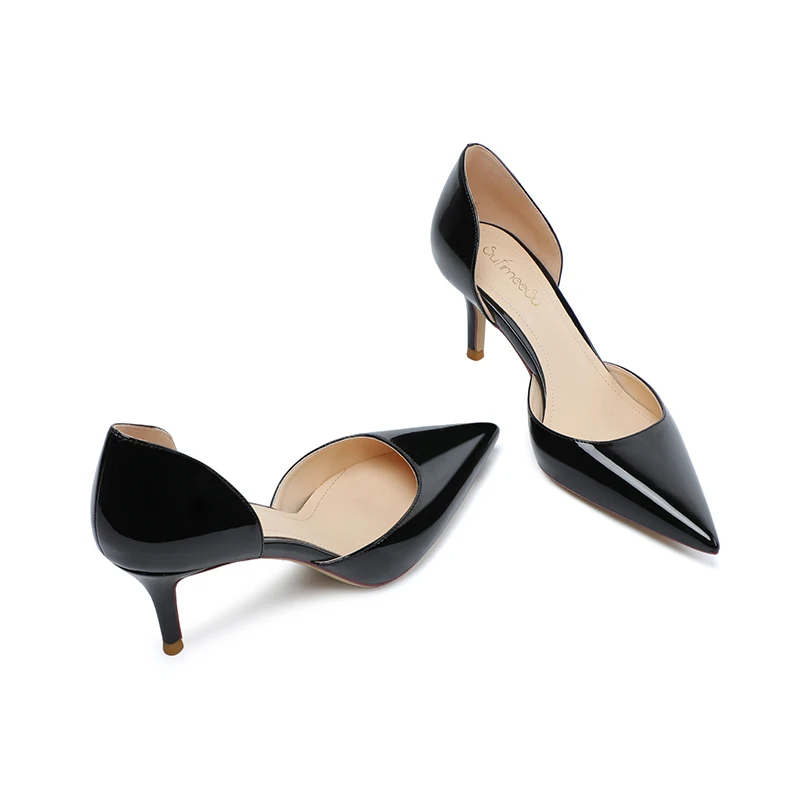 Pointed Toe Patent Leather High Heels Women New Confortable Office Work Dress Pumps Medium Slip-on Hollow Daily Wear Single Shoe