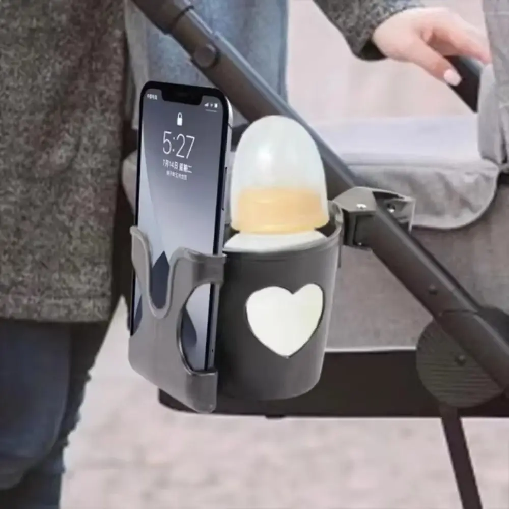 Baby Stroller Water Cup Holder 2-in-1 Multi-function Milk Bottle Rack Black White Baby Pram Mobile Phone Holder