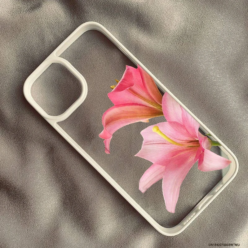 Pink Cherry Blossom Pattern Phone Case - Lily Design Clear Protective Cover