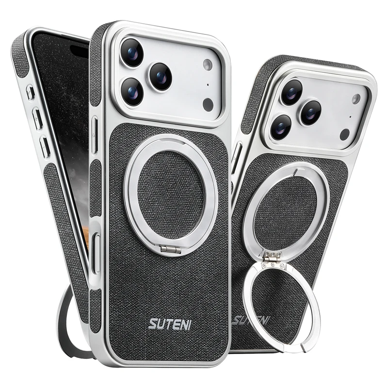 Fashion Magnetic Denim Pattern PU Leather Phone Case with 360° Rotating Ring Bracket