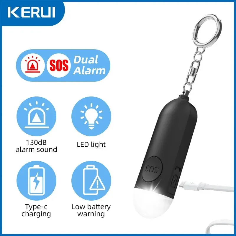 Rechargeable 130DB Personal Security Alarm Keychain with LED Light