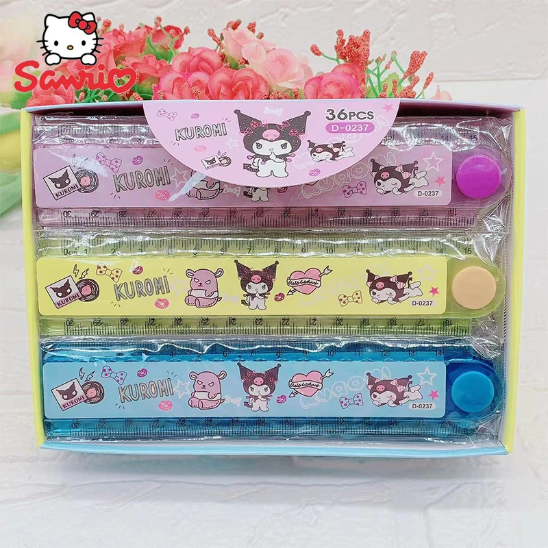 

36pcs Cartoon Sanrio My Melody Cinnamoroll Kuromi Pom Pom Purin Ruler Primary School Stationery Ruler Plastic Ruler
