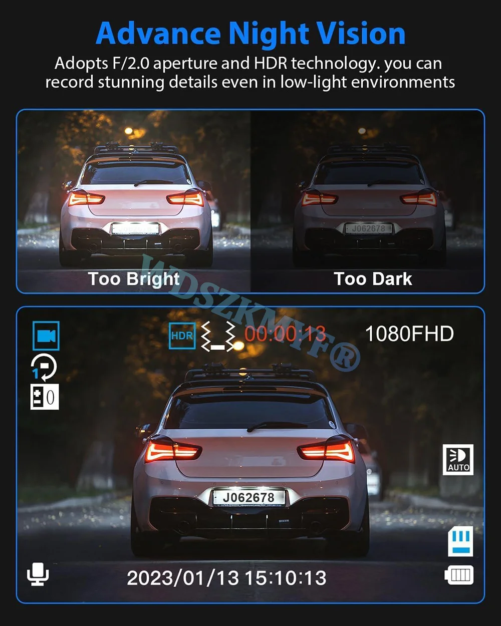 Description Picture 5 of item3Lens WIFI APP Video Recorder 2/3 Channel 1080P Car DVR Night Vision Dash Cam for Cars 3ways Camera for Vehicle Rear view camera