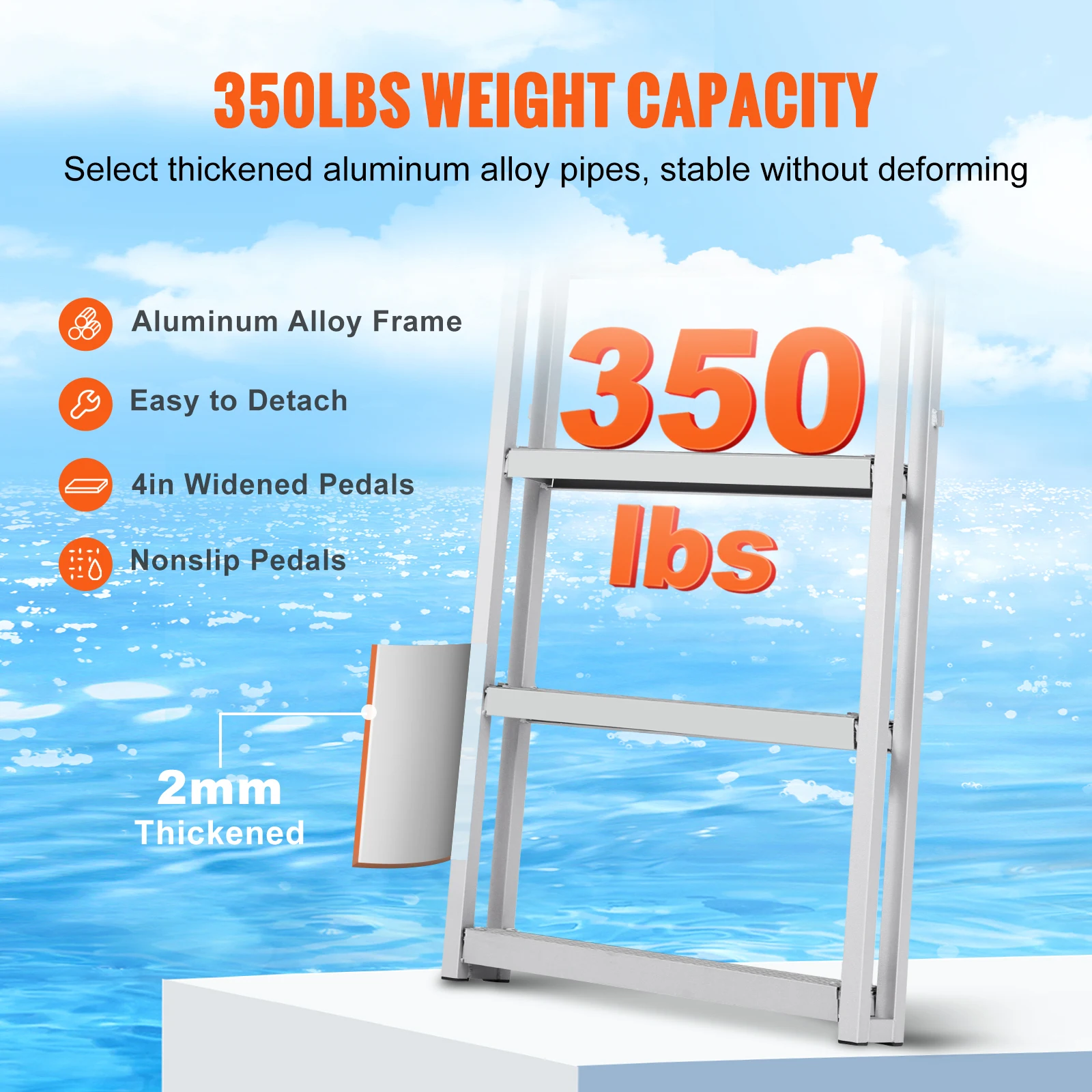 Aluminum Adjustable Height Swim Ladder for Pool Lake Marine