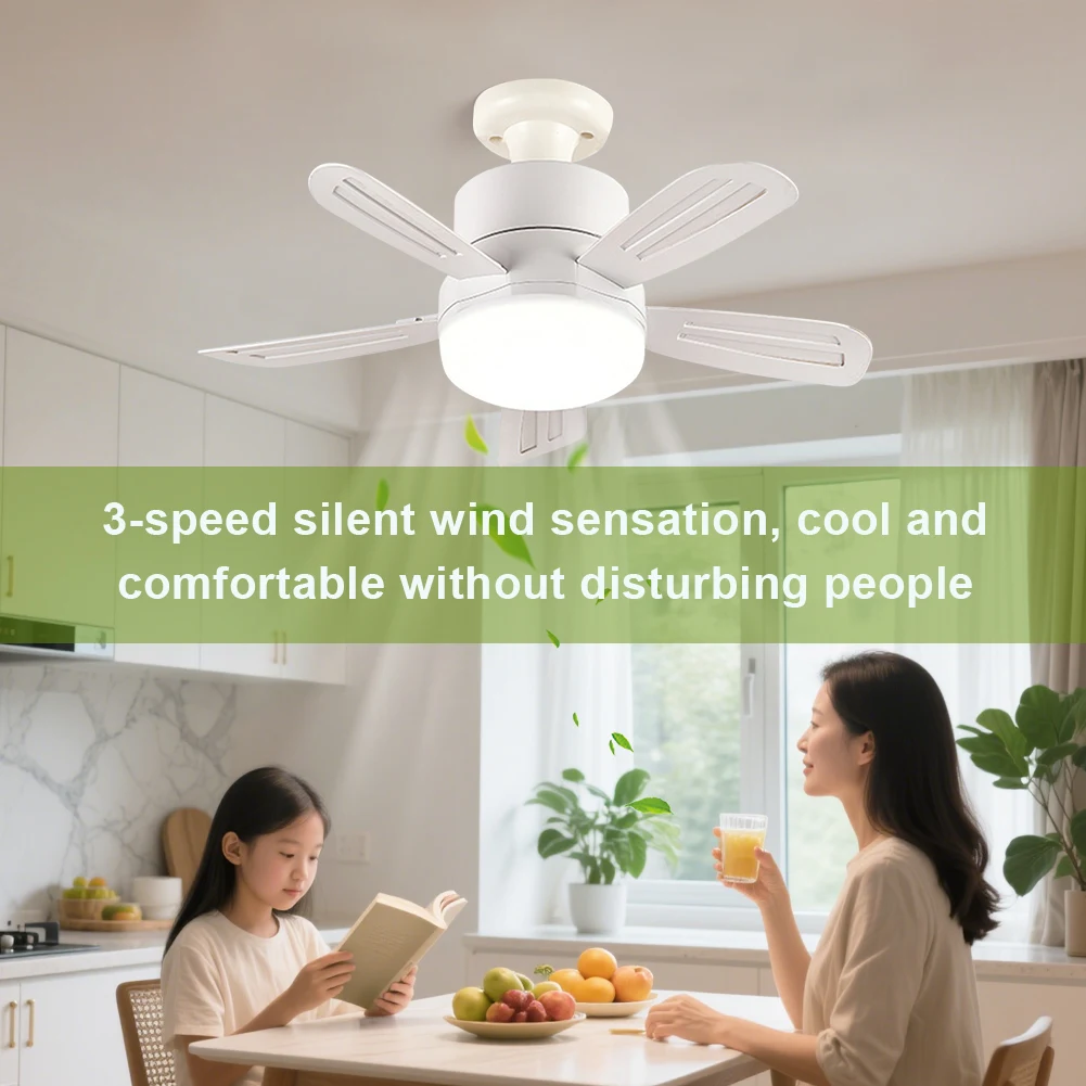2 In 1 Hanging Fan with LED Lantern E27 Socket Electric Cordless Fan Universal Dimming Fan for Dining Room Bedroom Living Room