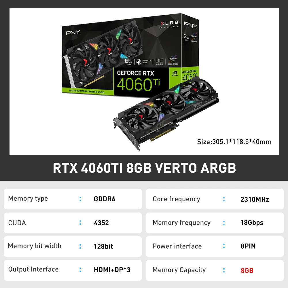 PNY GeForce RTX 4060 Ti XLR8 VERTO EPIC-X RGB (16 Go) - Carte