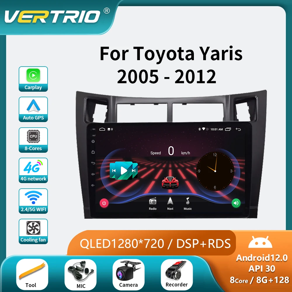 

For Toyota Yaris 2005-2012 8G+128G BT Carplay Car Multimedia Player Radio Fascia Car Radio Android GPS Navigator WIFI 2 Din