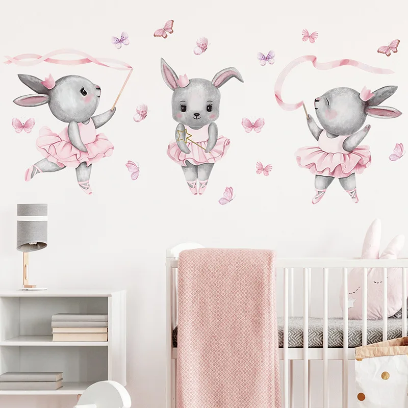 Hand-paint Ballet Bunny Rabbit Dancer Cute Animals Wall Stickers for Baby Nursery Room Girl Room Wall Decals Home Decor wall stickers children room decoration