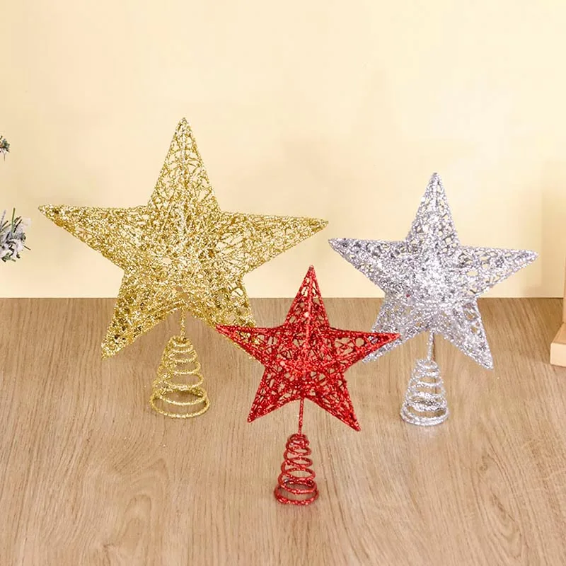 Christmas Tree Topper Star Gold Silver Glitter Five-Pointed Star Pendant Xmas Tree Top Ornaments For Home Navidad New Year Decor christmas tree decoration christmas star decoration