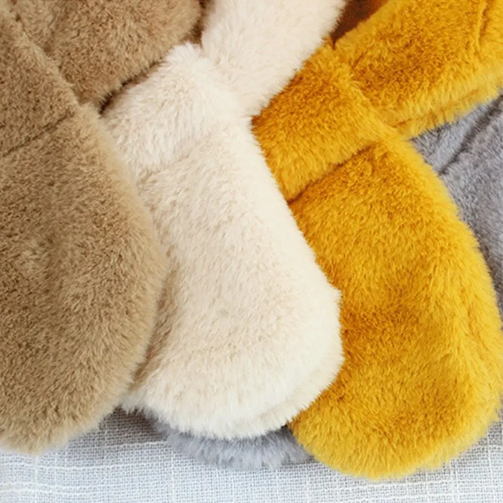 Cute Solid Color Cross Scarf Faux Rabbit Fur Plush Thicken Neck Scarf Neckerchief Wrap Boys