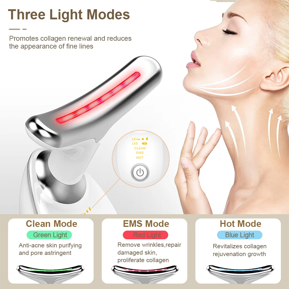 neck face massager face lifting roller Neck Face Lifting Massager EMS Skin Tighten Device 3 Color Light LED Photon Therapy Neck Wrinkle Remover ES-1081 Beauty Tools