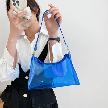 Summer Cool Fashion Transparent Jelly Handbag Women Girls Shoulder Bags Elegant Evening Bag Portable Phone Lipstick Purse Tote
