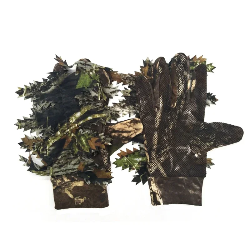 Outdoor Hunting Fishing Shooting 3D Maple Leaves Bionic Camouflage Full Finger Skidproof Silicone Dots Non-Slip Hunter Gloves