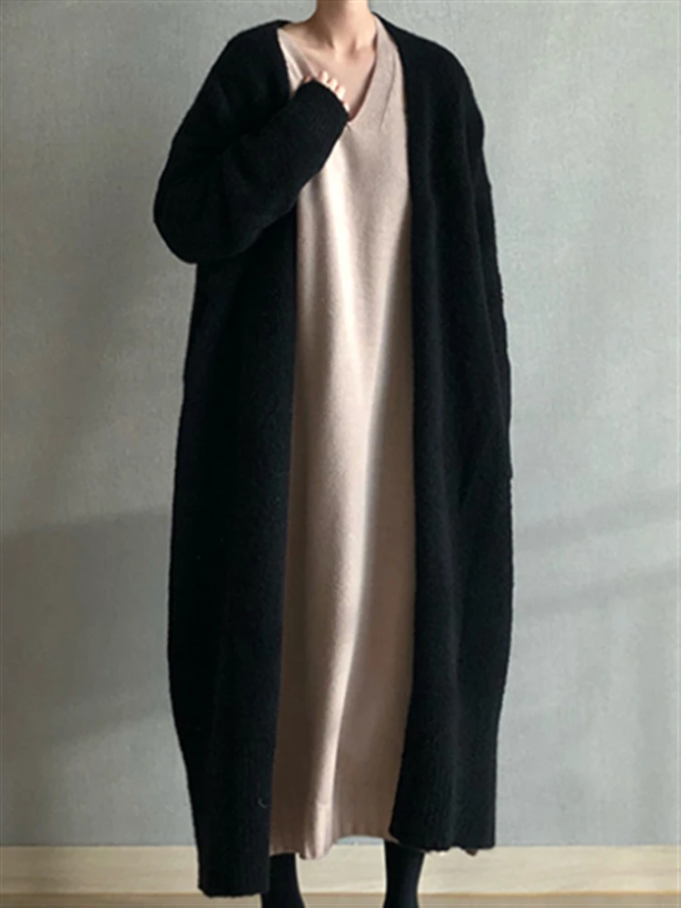 

Длинная одежда 2022, корейский Однотонный женский вязаный зимний топ, пальто, плотный осенний кардиган, женская трикотажная одежда, свитер, женские кардиганы