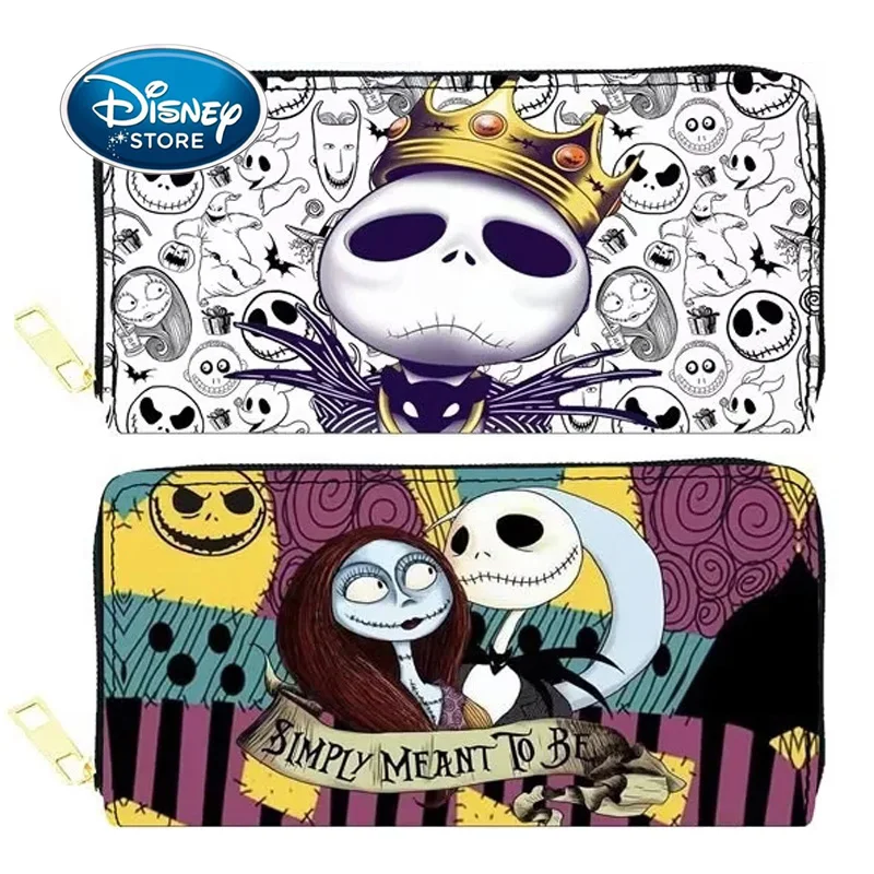 Disney Nightmare Before Christmas Jack Sally Women Printed Zip Around Wallet Halloween Art Pu Pochette Holder Borsa Id Card Bag