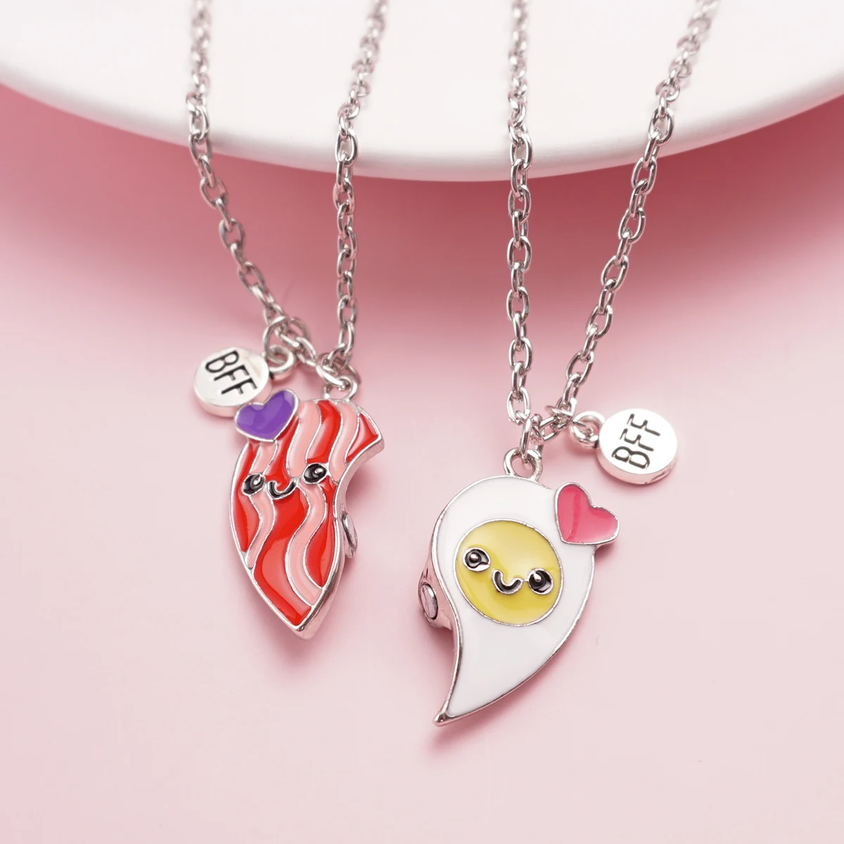 2 Pcs/Set Magnetism Heart Best Friends Pendant Necklace  for Women Cute Rainbow Broken Heart Clavicle Chain BFF Jewelry Gifts 4