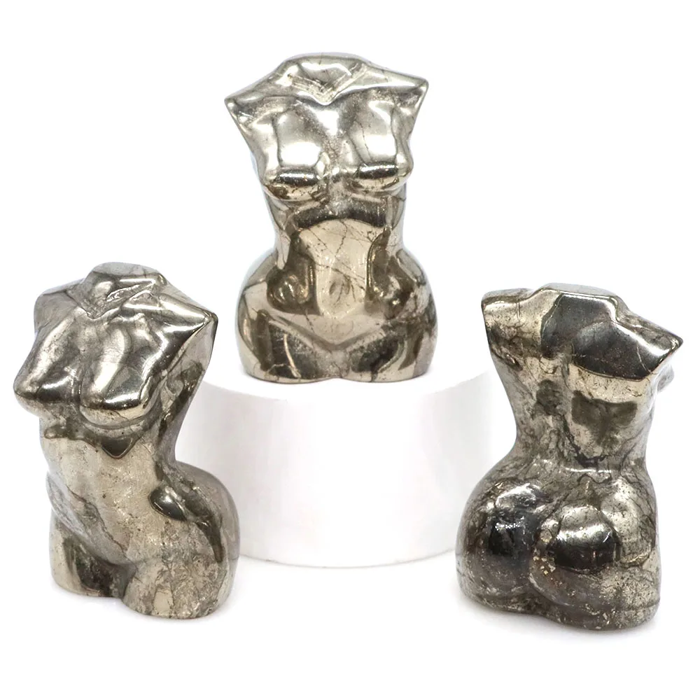 

70mm Natural Iron Pyrite Stone Sexy Women Bust Model Hand Carved Artwork Love Gift Reiki Gemstone Figurine Home Decor Collection