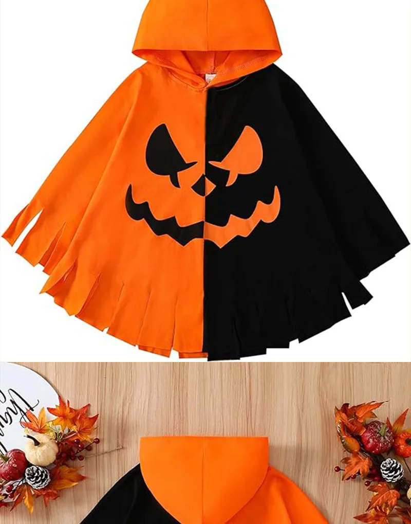 Pumpkin & Bat Halloween Cloak with Hat – detail image 1