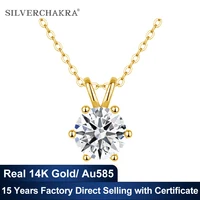 Genuine Classic 6-Claw Necklace Real 14K Gold 1ct 2ct 3ct Moissanite Diamond Pendant for Woman Lovers' Wedding Bridal Jewelry 1