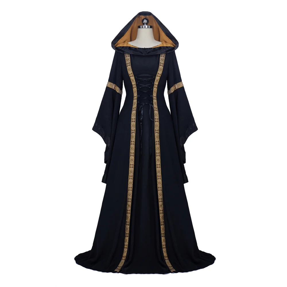 

Women's Medieval Ball Gowns Retro Victorian Hooded Trumpet Sleeves Maxi Dress Halloween Carnival Cosplay Costume