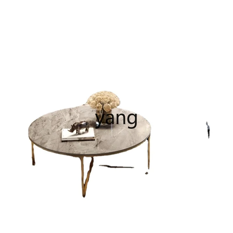 

Yjq Stone Plate Coffee Table Living Room Home Small Apartment Elegant Internet Celebrity round Tea Table High Sense