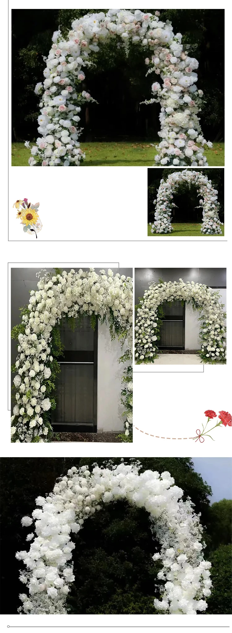 Description Picture 6 of itemWhite Pink Luxury Baby breath Rose Flower Arrangement Outdoor Wedding Backdrop Arch Decor Floral Row Runner Event Party Props