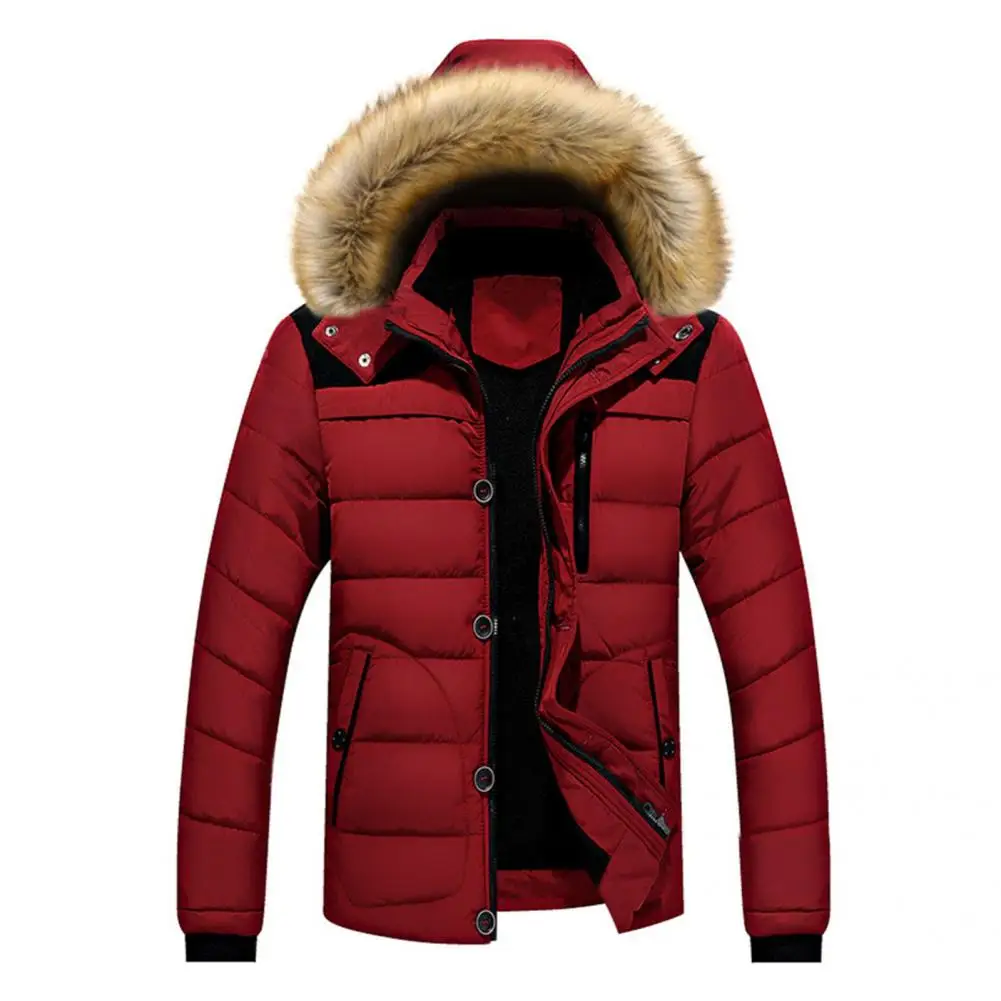 

Men Coat Lightweight Down Coat Pockets Detachable Hat Edge Winter Jacket Great All Match Winter Down Coat for Skating