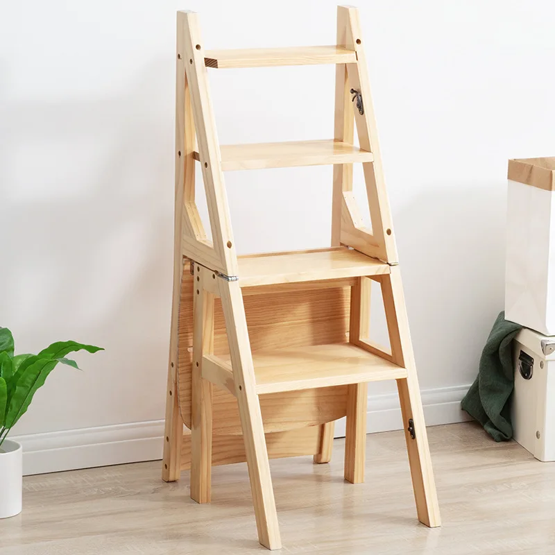 Solid Wooden Ladder Chair Household Foldable Ladder Chair Multi-functional Ladder Stool For Indoor Climbing Stairs image_1