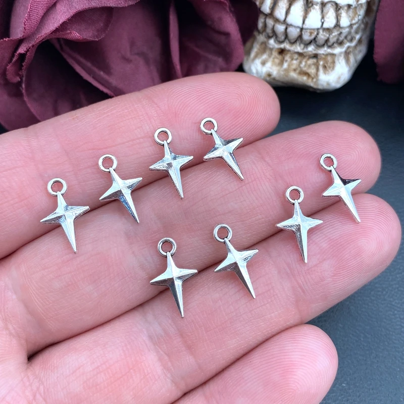 50 Stück 14,5 x 9 mm Charms glänzende Sterne Charms für Schmuckherstellung DIY Schmuckzubehör Antik Silber Farbe Legierung Charms