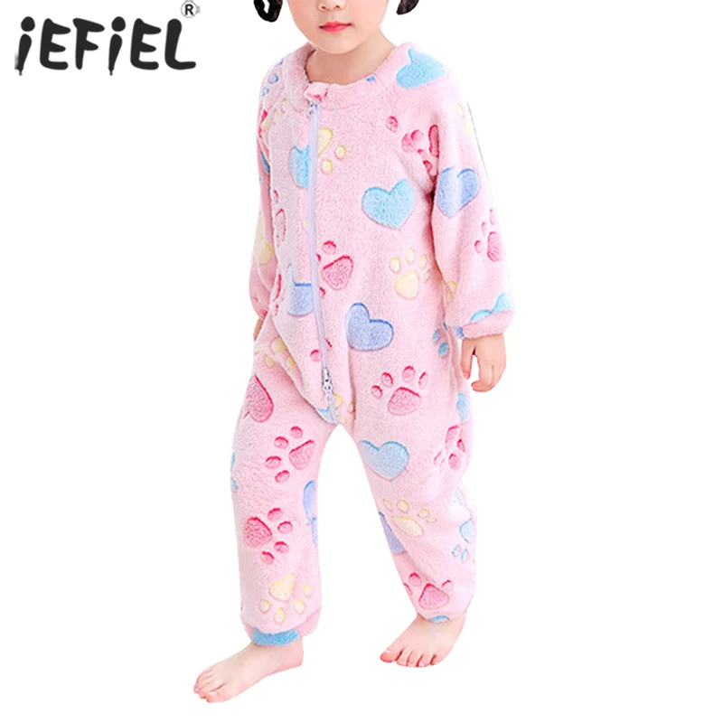 Baby Flannel Sleepwear Newborn Boys Girls Romper Robe Long Sleeve Zipper Soft Cute Cartoon Print Closure Clothes Toddler Pajamas