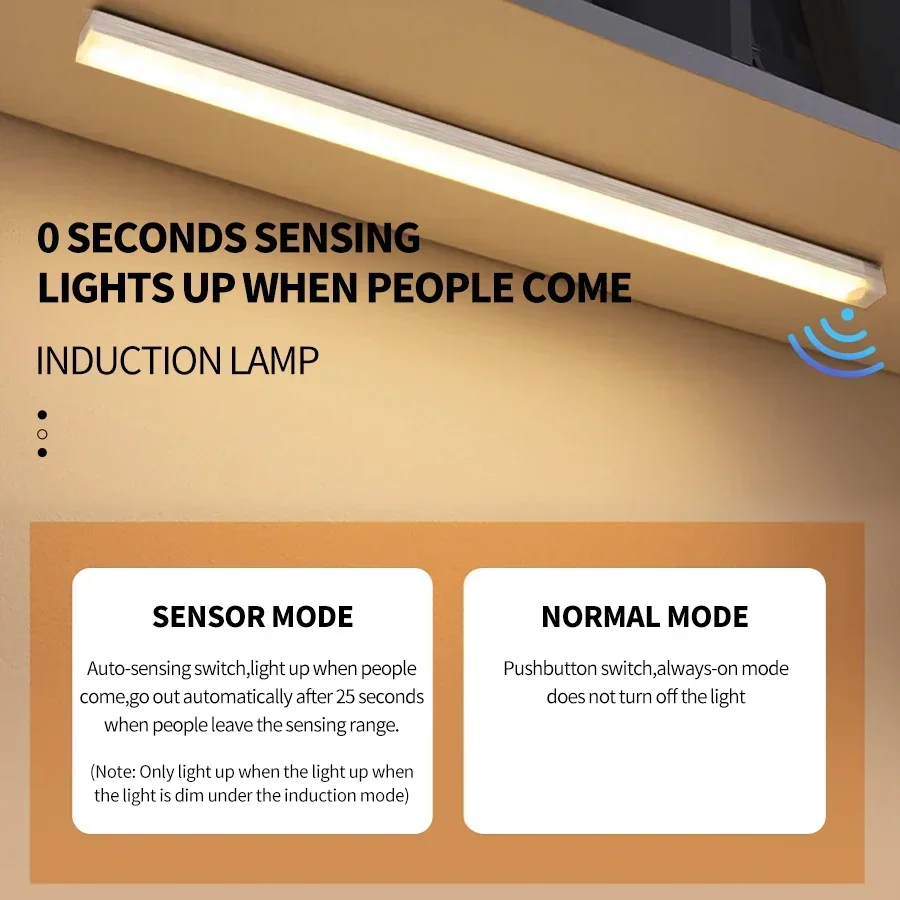 Rechargeable PIR Motion Sensor LED Bar Lights Human Infared Induction Night Light Portable Kitchen Cabinet Light 10/20/30/50cm motion sensor light