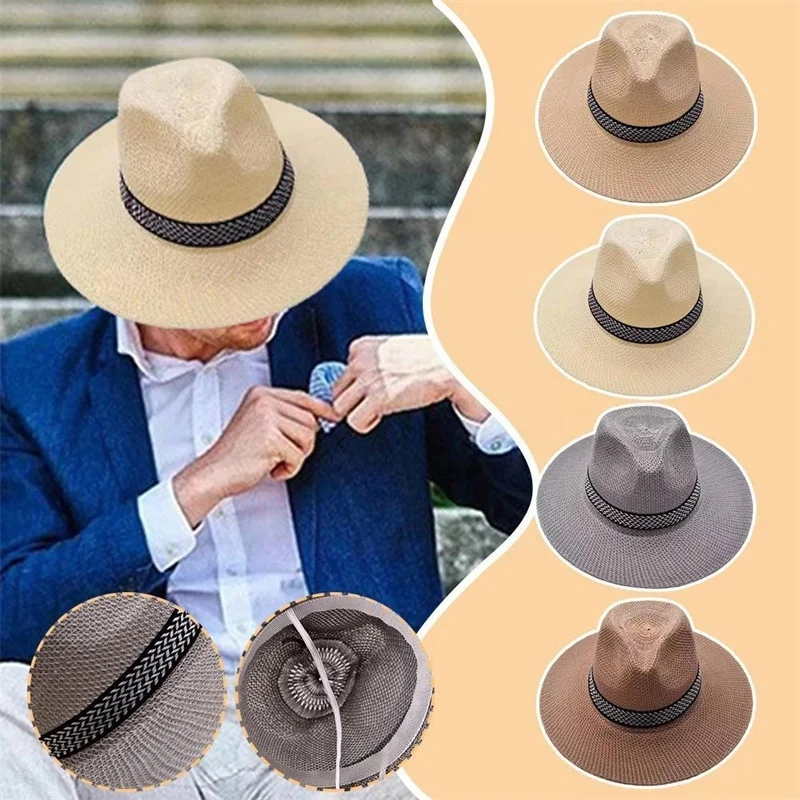 Summer Sun Hats Mens Ladies Foldable Straw Panama Sunscreen Sunshade Farmer Floppy Straw Hat Outdoor Beach Fishing Bucket Caps 1