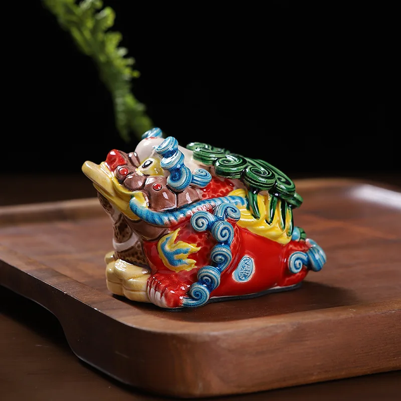 0045 Cute Cartoon Golden Toad Pixi Ceramic Tea Pet Tea Table Ornament Creative Home Indoor Desktop Small Ornament Car