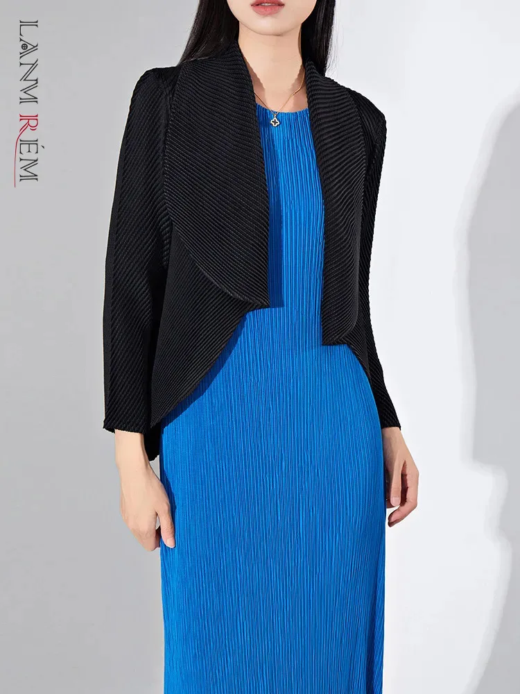 

LANMREM Black Thick Pleated Blazer Coat For Women Long Sleeves Open Stitch All Match Coats 2023 Autumn Winter New 2DA2106