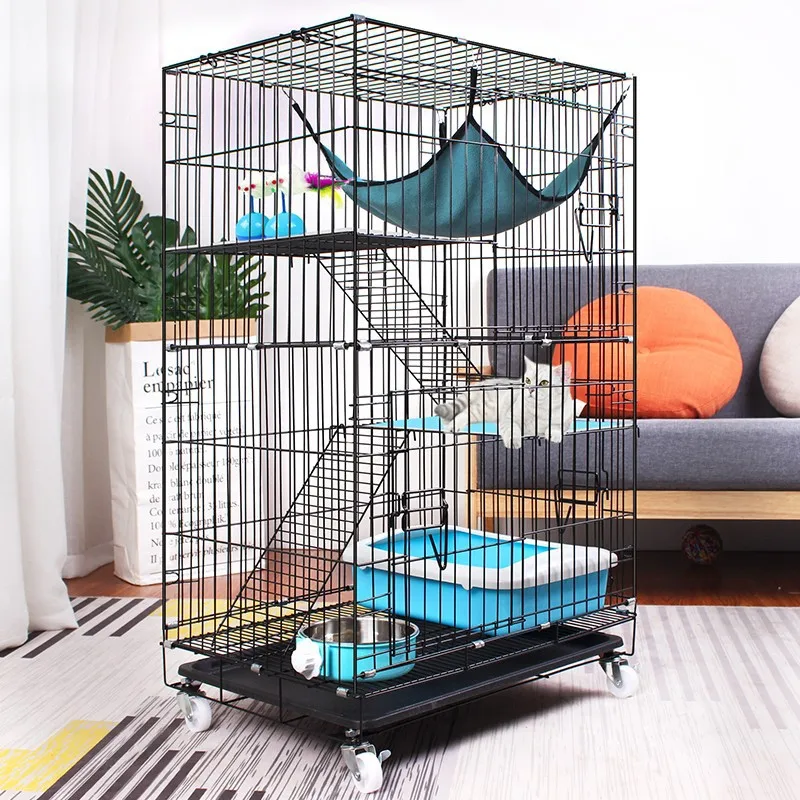 Cat cage folding wire cat cage bold encryption cat villa double-layer three-story cat house cat litter pet cage